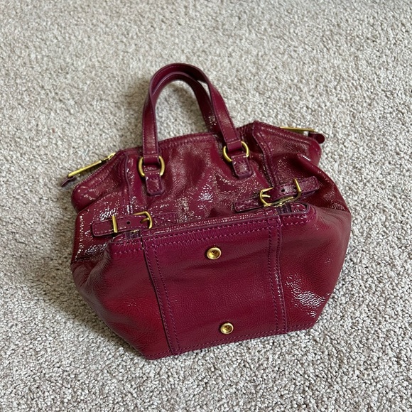 YSL Mini Downtown tote Wine Maroon Red Patent leather Designer Saint Laurent - Picture 2 of 8